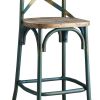 Wood & metal Bar Height Chair with X Style Panel back, Antique Sky Blue