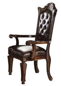 Leather Upholstered Button Tufted Wooden Side Chair