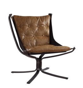 Faux Leather Upholstered Metal Frame Accent Chair with Star Base, Brown