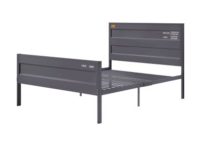 Industrial Style Metal Full Size Bed with Straight Leg Support, Gray