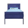 Industrial Style Metal Twin Size Bed with Straight Leg Support, Blue