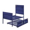 Industrial Style Metal Twin Size Bed with Straight Leg Support, Blue