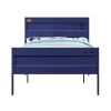Industrial Style Metal Full Size Bed with Straight Leg Support, Blue