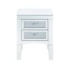 Wooden Night Table with 2 Spacious Drawers and Tapered Legs, Silver