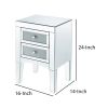 Wooden Night Table with 2 Spacious Drawers and Tapered Legs, Silver