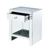 Mirrored Wooden Night Table with 1 Drawer and Bottom Shelf, Silver