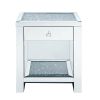 Mirrored Wooden Night Table with 1 Drawer and Bottom Shelf, Silver