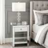 Mirrored Wooden Night Table with 1 Drawer and Bottom Shelf, Silver