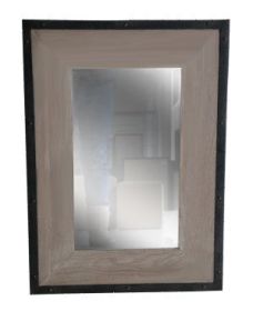 Transitional Mirror with Wooden Framing and Metal Outline, Black & Brown