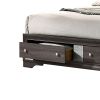 Queen Bed with Plank Headboard and 2 Drawers, Brown and Silver