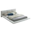 Wooden Queen Size Low Profile Bed with Padded Headboard, White