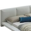 Wooden Queen Size Low Profile Bed with Padded Headboard, White
