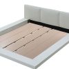 Wooden Queen Size Low Profile Bed with Padded Headboard, White