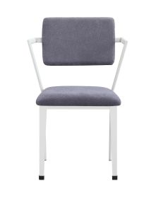 Metal Chair with Fabric Upholstery and Straight Legs, Gray and White