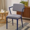 Fabric Upholstered Metal Base Chair with Flared Armrest, Blue and  Gray