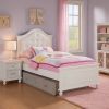 Wooden Twin Size Bed with Camelback Design Headboard and Turned Legs, White