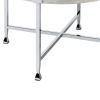 Coffee Table with X Shaped Metal Base and Round Wooden Top, Silver and Beige
