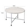 Coffee Table with X Shaped Metal Base and Round Wooden Top, Silver and Beige