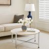 Coffee Table with X Shaped Metal Base and Round Wooden Top, Silver and Beige