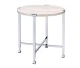 End Table with X Shaped Metal Base and Round Wooden Top, Silver and Beige