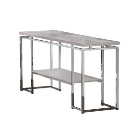 Sofa Table with Rectangular Tabletop and Open Bottom Shelf, Silver and Brown
