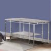 Sofa Table with Rectangular Tabletop and Open Bottom Shelf, Silver and Brown