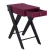 Wooden Frame Side Table with X Shaped Legs and 1 Drawer, Purple and Black