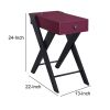 Wooden Frame Side Table with X Shaped Legs and 1 Drawer, Purple and Black