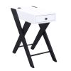 Wooden Frame Side Table with X Shaped Legs and 1 Drawer, White and Black