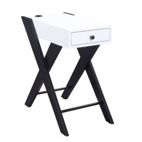 Wooden Frame Side Table with X Shaped Legs and 1 Drawer, White and Black