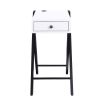 Wooden Frame Side Table with X Shaped Legs and 1 Drawer, White and Black