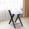 Wooden Frame Side Table with X Shaped Legs and 1 Drawer, White and Black