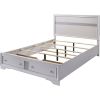 Panel Design Eastern King Bed with Silver Accents and Bracket Feet, White
