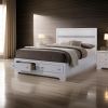 Panel Design Eastern King Bed with Silver Accents and Bracket Feet, White