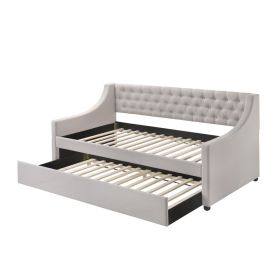 Fabric Twin Size Daybed with Button Tufted Back and Sloped Arms, Light Gray