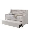 Fabric Twin Size Daybed with Button Tufted Back and Sloped Arms, Light Gray