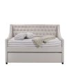 Fabric Twin Size Daybed with Button Tufted Back and Sloped Arms, Light Gray