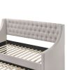 Fabric Twin Size Daybed with Button Tufted Back and Sloped Arms, Light Gray