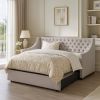 Fabric Twin Size Daybed with Button Tufted Back and Sloped Arms, Light Gray