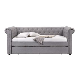 Chesterfield Twin Size Daybed with Attached Trundle and Nailhead Trims, Gray