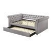 Chesterfield Twin Size Daybed with Attached Trundle and Nailhead Trims, Gray