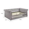 Chesterfield Twin Size Daybed with Attached Trundle and Nailhead Trims, Gray