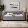 Chesterfield Twin Size Daybed with Attached Trundle and Nailhead Trims, Gray