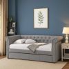 Chesterfield Twin Size Daybed with Attached Trundle and Nailhead Trims, Gray