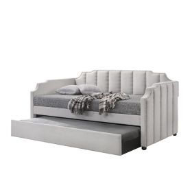Fabric Twin Size Daybed with Channel Tufting and Nailhead Trim, Gray