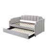 Fabric Twin Size Daybed with Channel Tufting and Nailhead Trim, Gray