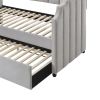 Fabric Twin Size Daybed with Channel Tufting and Nailhead Trim, Gray