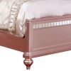 Full Size Wooden Bed With Mirror Trim Details and Camelback Headboard, Pink