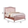 Full Size Wooden Bed With Mirror Trim Details and Camelback Headboard, Pink