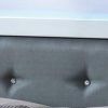Wooden Eastern King Bed with Leatherette Headboard, White and Black